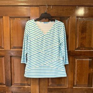 J. McLaughlin Women’s Size XL Shirt Striped Layered Crossover Catalina Cloth Top